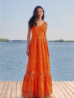 Farm Rio Orange Guipure Sleeveless Maxi Dress- XL